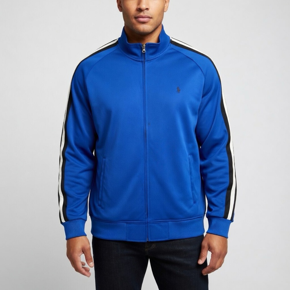 Polo by Ralph Lauren Blue Track Jacket Black White Stripe Zip Up - Size XXL